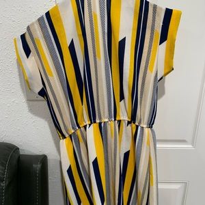 Yellow navy blue and white dress